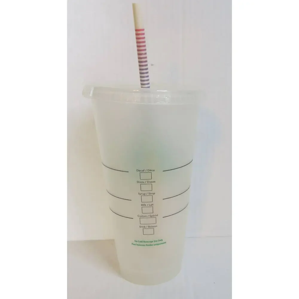 STARBUCKS  Reusable Cold Cup Clear/Green Logo with Colorful Straw Lid 24 Oz